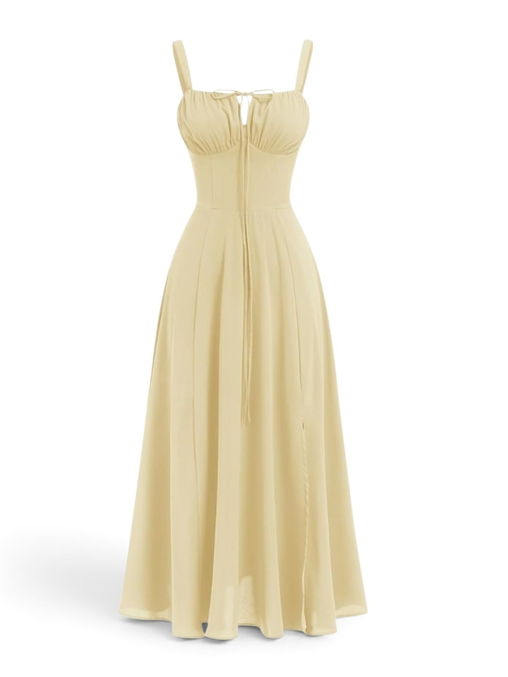 ABEHIK - XS Sleeveless Cream Corset Maxi Dress
